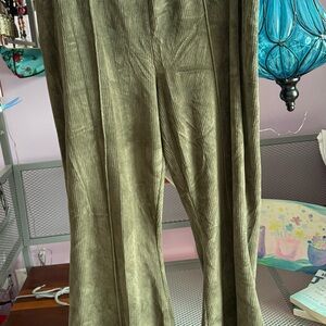 Aerie Olive Green Corduroy Velour Stretch Flare Boho Hippie Pants